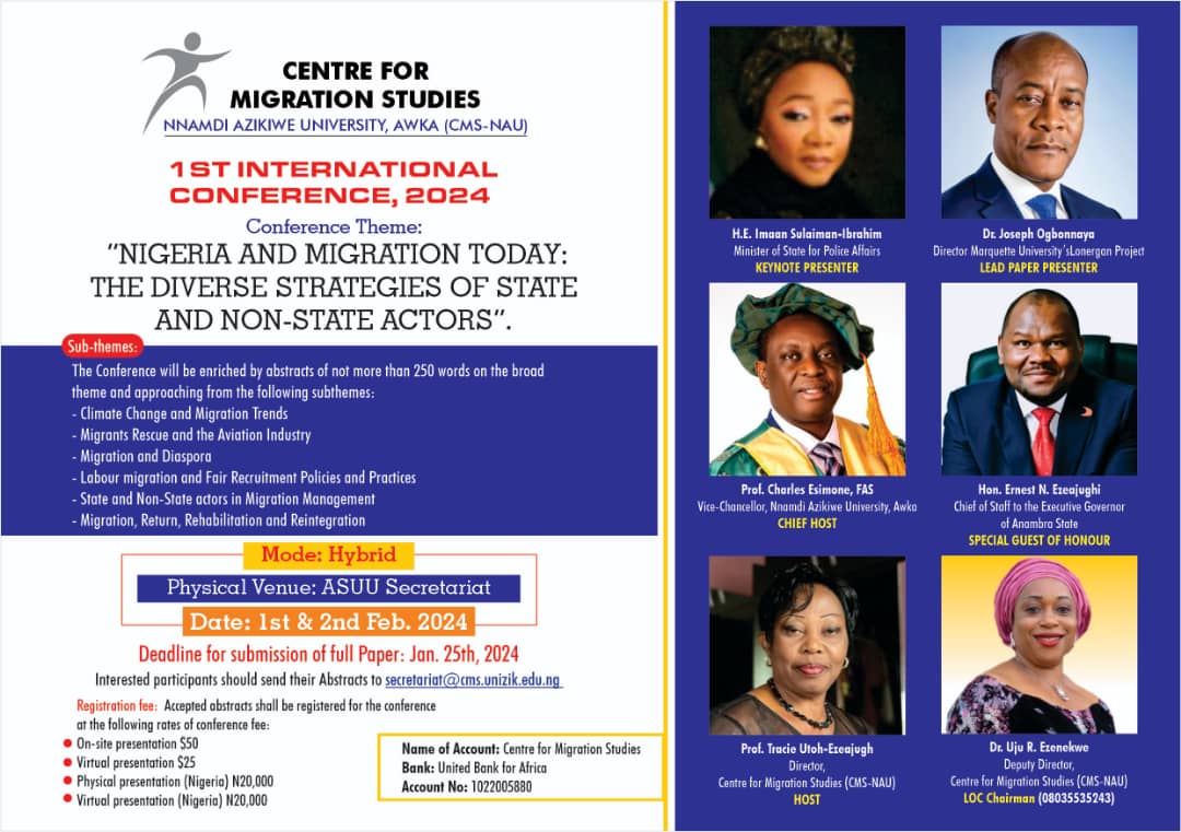 CMS NAU 1st International Conference, 2024 “NIGERIA AND MIGRATION